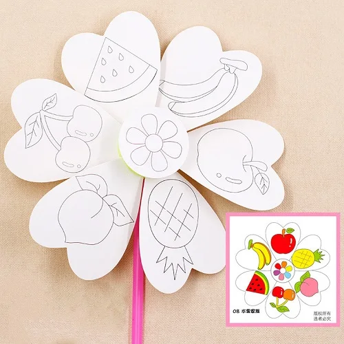 fruit Blank Windmill Kindergarten Handmade Art Material Package Kid's DIY Painting Graffiti Color Puzzle Toy Creative Educational Toys - Цвет: fruit
