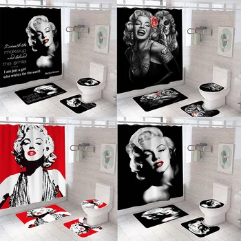

Sexy American Women Print Shower Curtain waterproof bathroom curtain with hooks Toilet WC Screen Soft Bath Mat Rugs Home Carpets