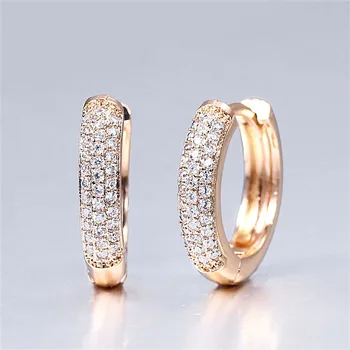 

Huggie Earrings 585 Rose Gold Clear Cubic Zircon Dangle Geometric Small Hoop Earrings for Women Girls GE306A