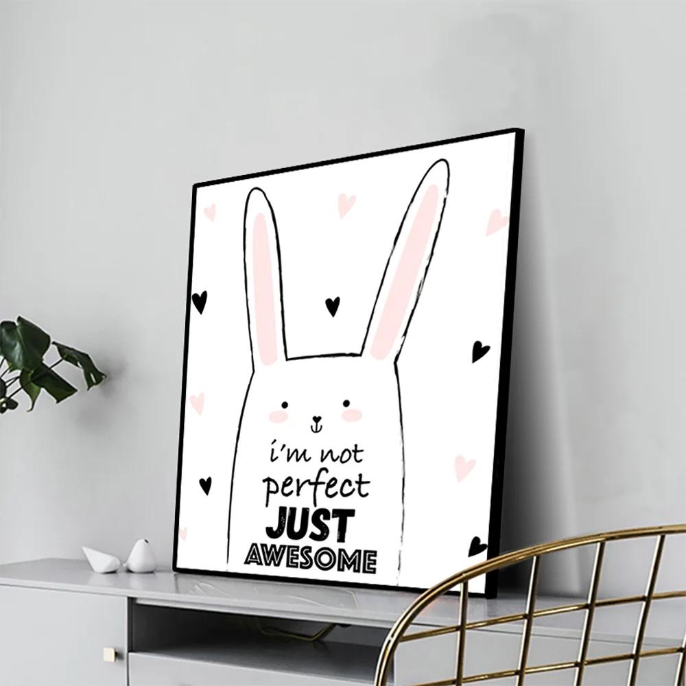 Wall Art Canvas Painting Meaningful Sentence Long Eared Rabbit Decor Picture Modern Home Decoration For Office Living Room