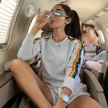 *#Best Price Women Blouse Fashion Casual Shirt 2019 New Autumn Long-sleeved Round Neck Simple Rainbow Striped Long-sleeved Shirt *#Best Price Women Blouse Fashion Casual Shirt 2019 New Autumn Long-sleeved Round Neck Simple Rainbow Striped Long-sleeved Shirt