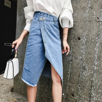 

2020Spring And Summer New Youth Popular High Waist Was Thin Irregular Irregular Denim Mid Skirt Fashion Casual A-line SkirtWomen