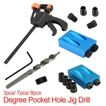 

6/8/10mm 3pc/7pc/8pc Hole Locator Drill Bit Woodworking Pocket Hole Jig 15 Degree Angle Drill Guide Set Hole Puncher Carpentry