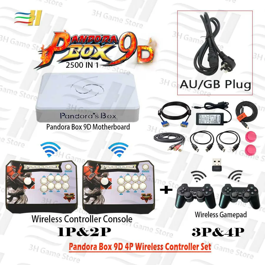 4P SF wireless GB Pandora Box 9D 2500 В 1 4 игрока беспроводной контроллер Набор беспроводной аркадный контроллер и геймпад 3d mortal kombat plug and play - Цвет: 4P SF wireless GB