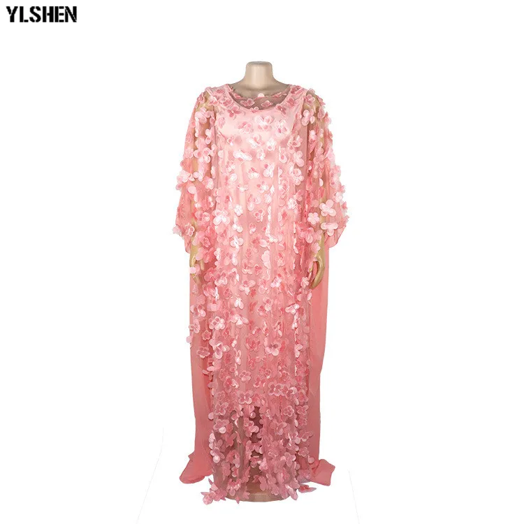 African Dresses for Women 2019 New Style African Clothes Bazin Fashion Lace Floral Boubou Robe Africain Dashiki Party Long Dress 06