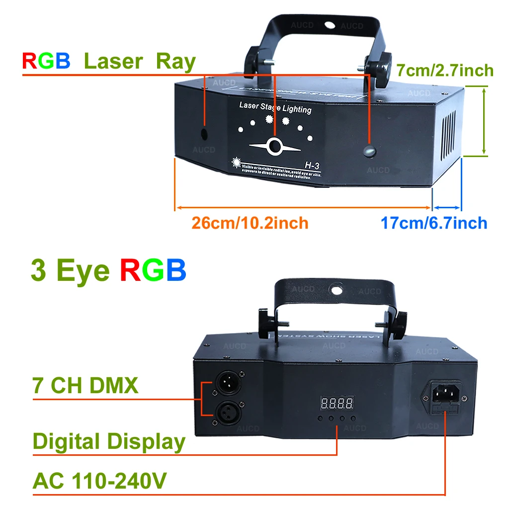 Вращающийся RGB проектор с 3 головками AUCD 500 МВт движущиеся лучи лазерные огни DMX