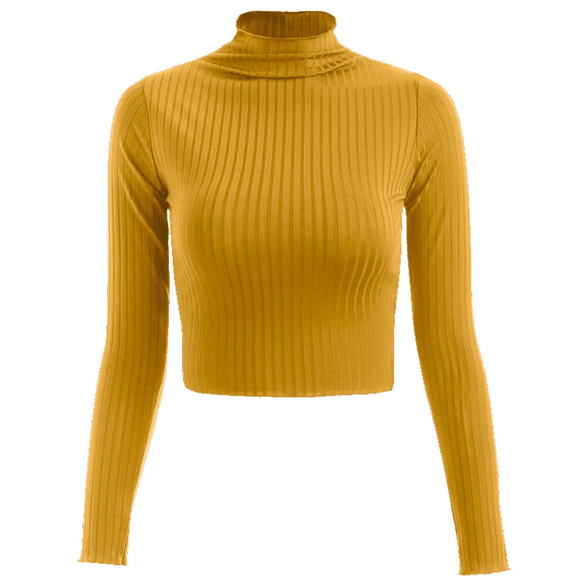 Women Knitted Sweaters Autumn Winter Ribbed Cropped Tops