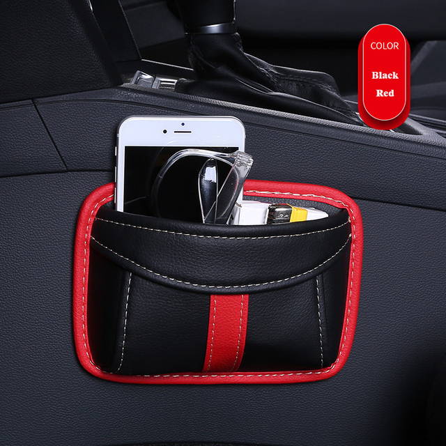 Car Storage Box Multifunction PU Leather Protable Organizer Box Paste Type Debris Hanging Mobile Phone Storage Shelf
