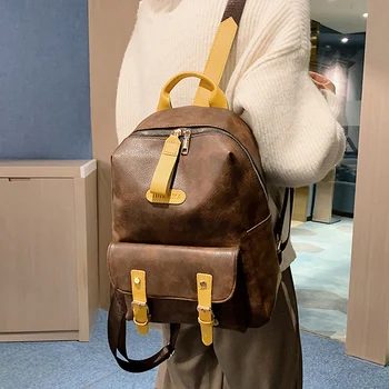 

2020 Vintage Women Backpack Female PU Leather Double Shoulder Bag Fashion Ladies School Bag College Student Backpack Travel Bag