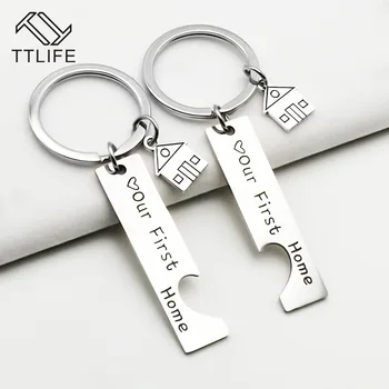 

TTLIFE 2Pcs Keychain Engraved Our First Home House Keyring Couples Housewarming Gifts Lovely Gift For New Home Owners