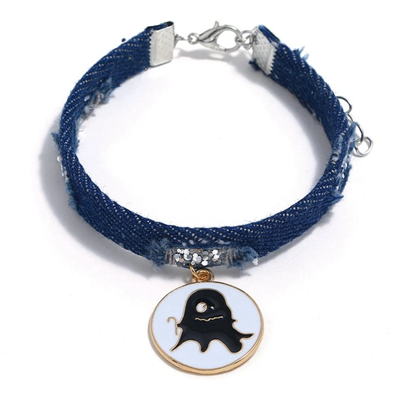 

1 Pcs Halloween New Bracelet Creative Denim round ghost Pendant Bracelet Personalized Broadband Denim Bracelets jewelry gifts