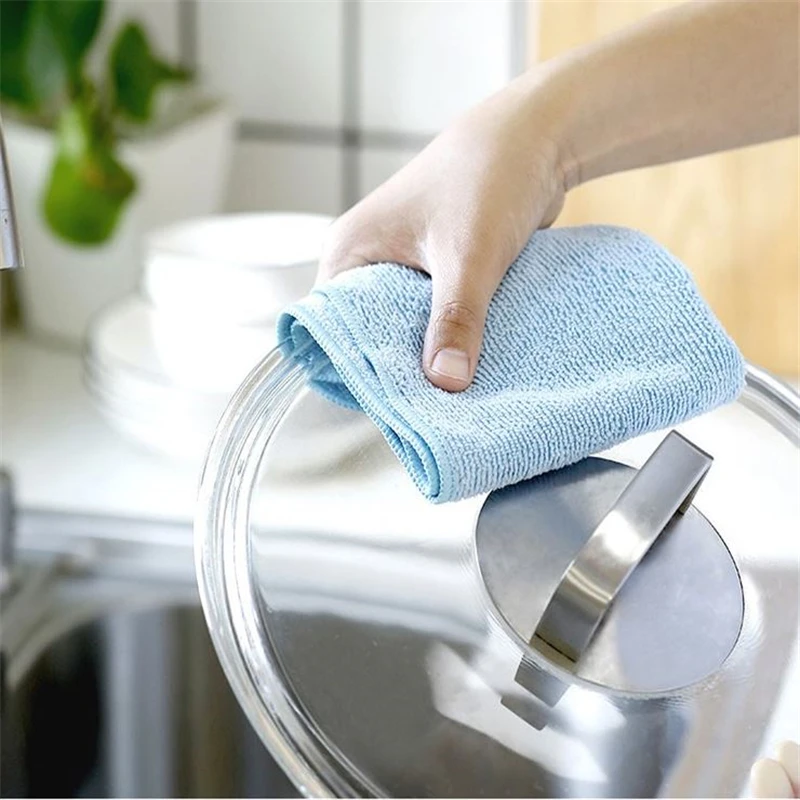 34x26cm Solid Color Cute Microfiber Embroidery Scouring Pad Dishwashing Pot Rag Household Kitchen Cleaning Supplies