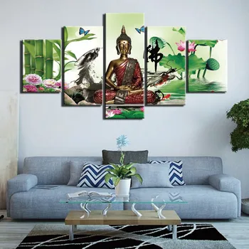 

5 Panel Zen Buddha Statue Canvas Paintings Wall Art Buddhist Artworks Modern Printed Landscape Background Pictures