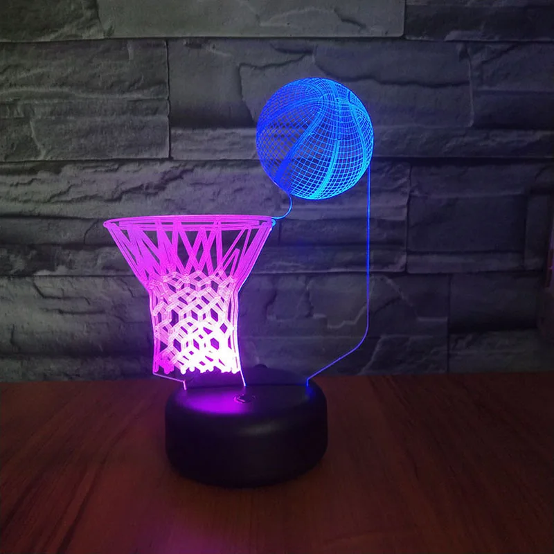 Спортивный баскетбольный светодиодный ночник, Многоцветный 3D светильник, прикроватный столик, лампа для спальни, украшение для детей, подарки, Прямая поставка