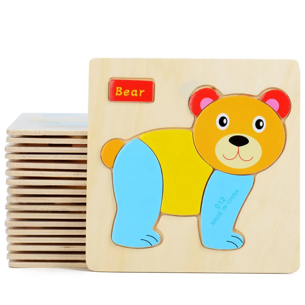 3D деревянные головоломки, игрушки для детей, Мультяшные животные, автомобильные головоломки, развивающие игрушки для детей, игры 15*15 см - Цвет: 012