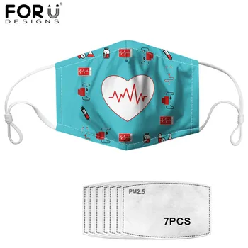 

FORUDESIGNS Cartoon Heartbeat Pattern Masks Breathable Polyester Mouth Masks with 7PCS Filters for Women Outdoor Face Shield