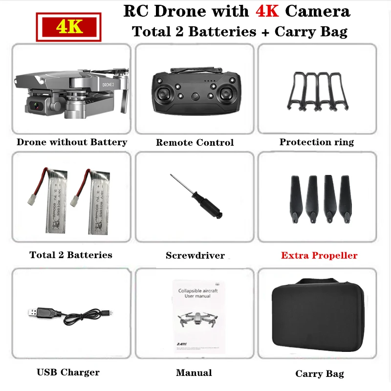 4K Carry Box 2 Радиоуправляемый Дрон E68 4K HD камера wifi FPV приложение управление Квадрокоптер фиксированный Гувер селфи Квадрокоптер вертолет мини Дрон VS e58 - Цвет: 4K Carry Box 2