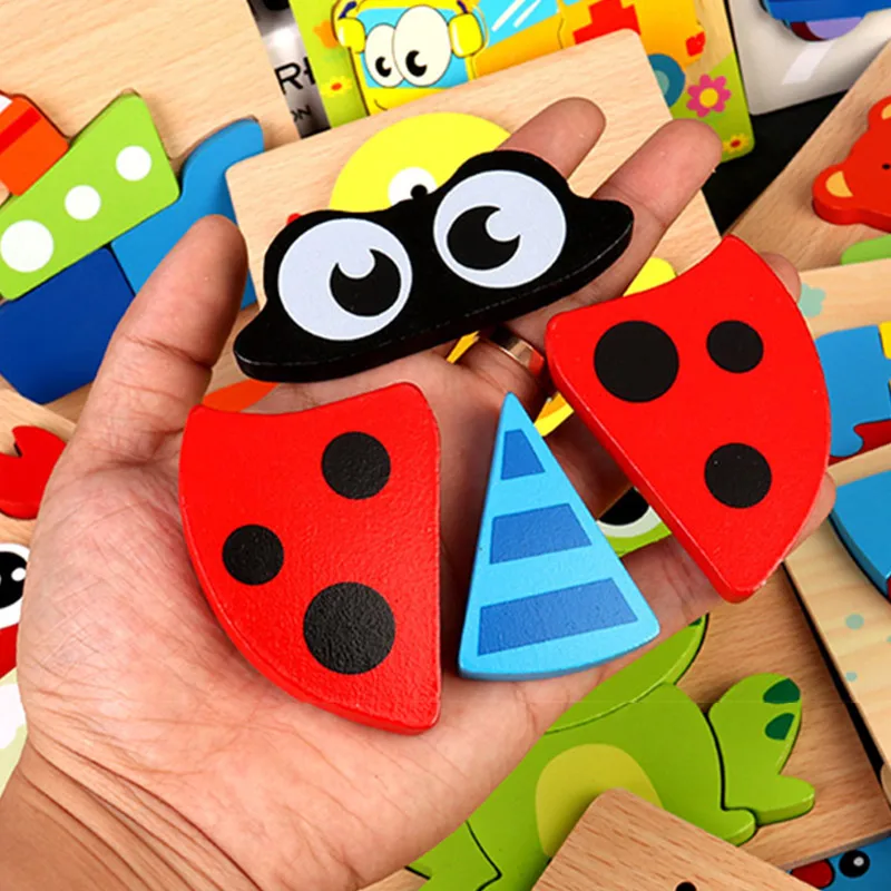 learning toys for 1 year old baby girl children early educational 3D Wooden Puzzles Cartoon Animals Kids Cognitive Jigsaw Puzzle