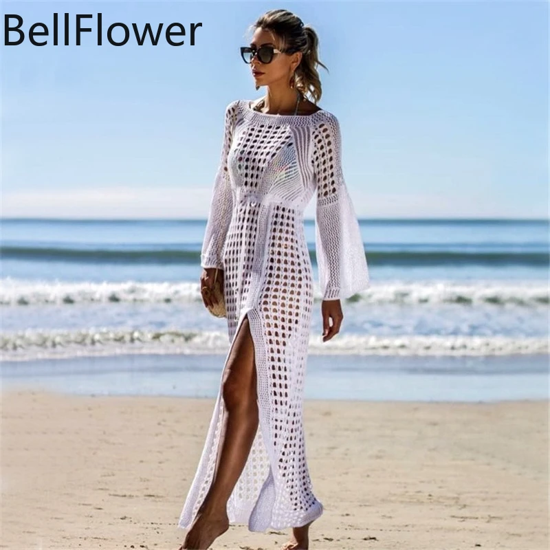 Lejlighedsvis billetpris Læring Long Sleeve Mesh Cover Up Women Sexy See Through Solid Hollow Out Swim Kimono  Dress Party Pareo Beach Maxi Dresses Dropshipping|Cover-up| - AliExpress