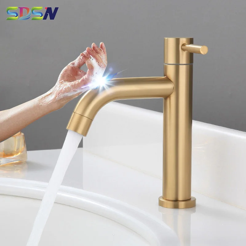 Сенсорный смеситель для раковины SDSN Золотой холодный кран для ванной комнаты с умным сенсорным управлением смеситель для ванной комнаты из нержавеющей стали с датчиком Смесители Для Раковины