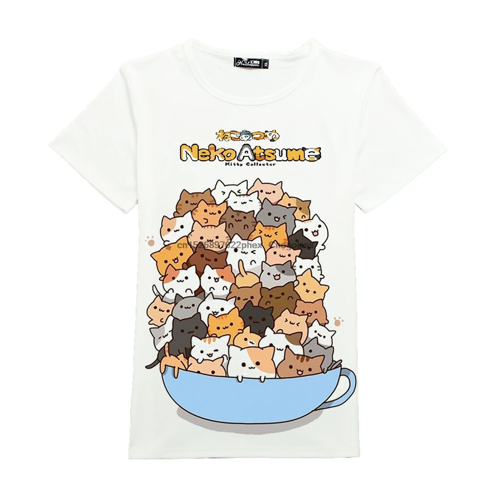 Anime Cute Cat Neko Atusume Short Sleeve T shirt Cosplay White Tee Tops |