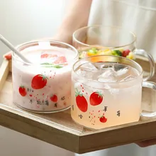 Клубника, Корея, милая стеклянная чашка, креативная личность, прозрачная чашка для воды, высокая емкость, домашняя посуда для завтрака, молока, напитков MM60BLB