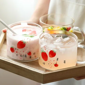 

Strawberry Korea Cute Glass Cup Creative Personality Transparent Water Cup High Capacity Home Breakfast Milk Drinkware MM60BLB