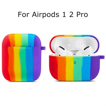 

Rainbow Case For AirPods 1 2 3 Liquid Silicone Case for Airpods Pro Soft Protective Cover with Keychain for Apple Airpods 2nd