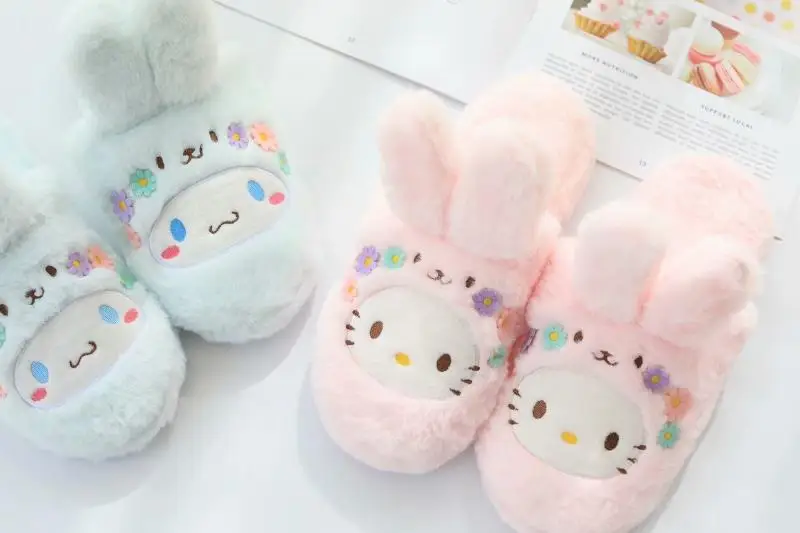 Сумки из натуральной кожи Duffy медведь Stellalou Ползунки с принтом «Хэллоу Китти» с рисунками из мультфильма «My Melody Cinnamoroll PomPomPurin, мягкие, удобные, для Для женщин с героями мультфильмов для девочек; домашние плюшевые Тапочки