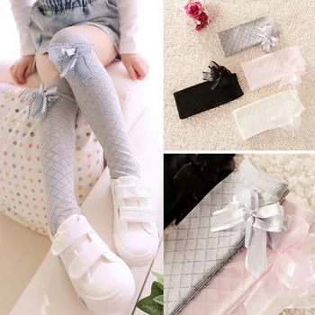 

Children Princess Leg Warmers Cute Mesh Lace Bows Solid Cotton Girl Long Tube Kids Socks New Baby Girls Knee High Socks
