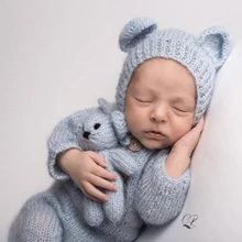  Newborn bear outfits photography props,Angola mohair handmade romper for baby photography props 