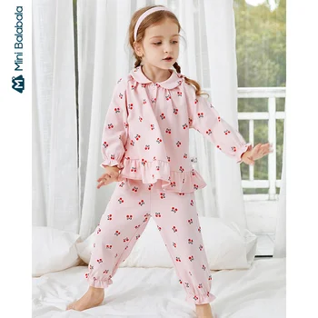 

Minibala Girl Home Wear 2020 Fall New Comfortable Ruffle Sweet Printed Home Set