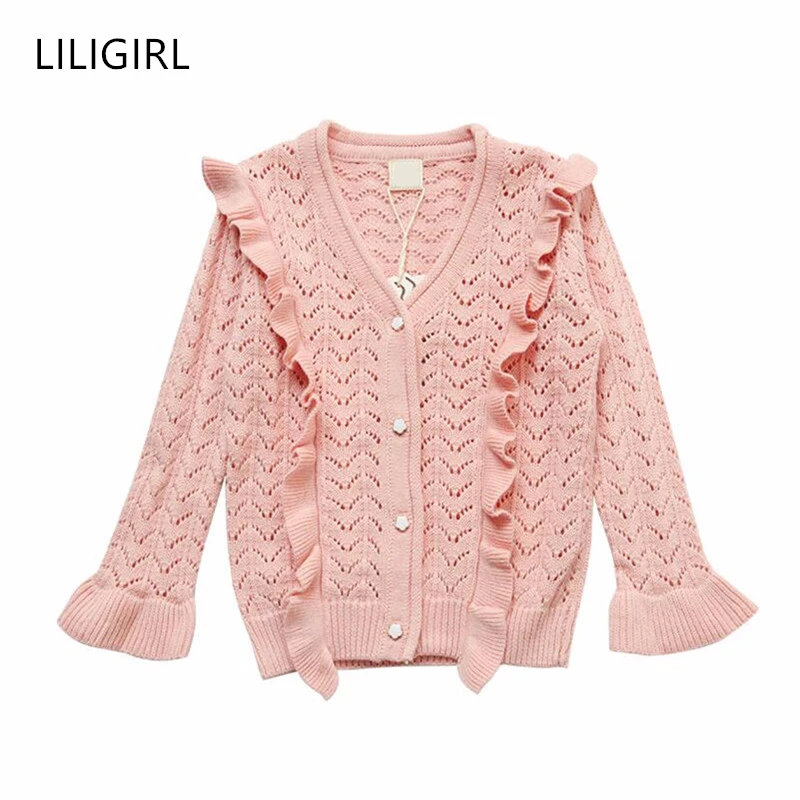 LILIGIRL/вязаный кардиган для маленьких девочек длинный рукав Детский с воланами