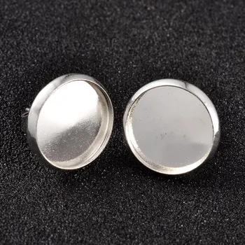 

1 Set Flat Round Brass Stud Earring Cabochon Settings Findings Silver 50pcs/set
