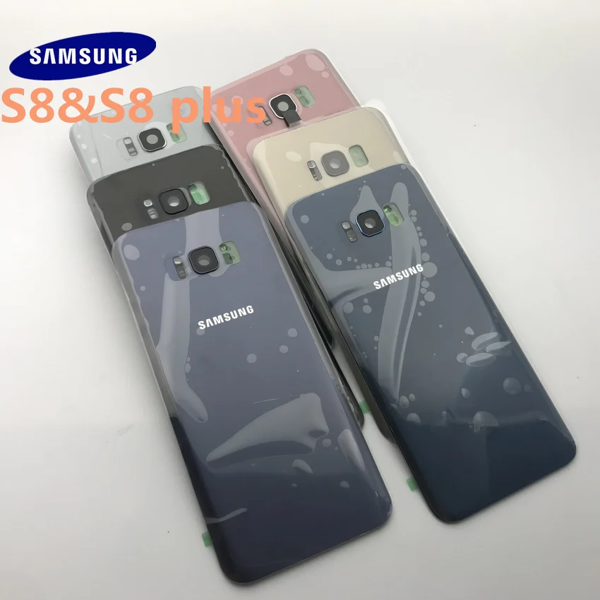 Samsung Galaxy S8 G950 G950F S8+ plus G955 G955F Задняя стеклянная крышка Крышка батарейного отсека дверь с объективом камеры+ передняя стеклянная линза