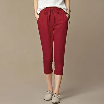 

Women's Casual Pants Fashion Cotton Linen Crops Pant 2020 Spring Summer New Elastic Waist Harem Pants Trousers Size Plus 4XL