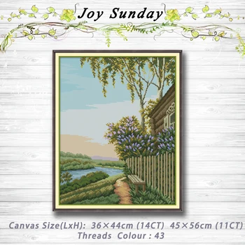 

Evening fence Country scenery decor painting 14CT 11CT counted cross stitch kits embroidery sets Needlework Sets Home decor