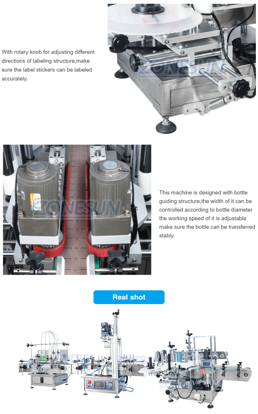 ZONESUN ZS-FAL180C9 Automatic Square Bottle Liquid Filling Capping And Double Sides Labeling Machine