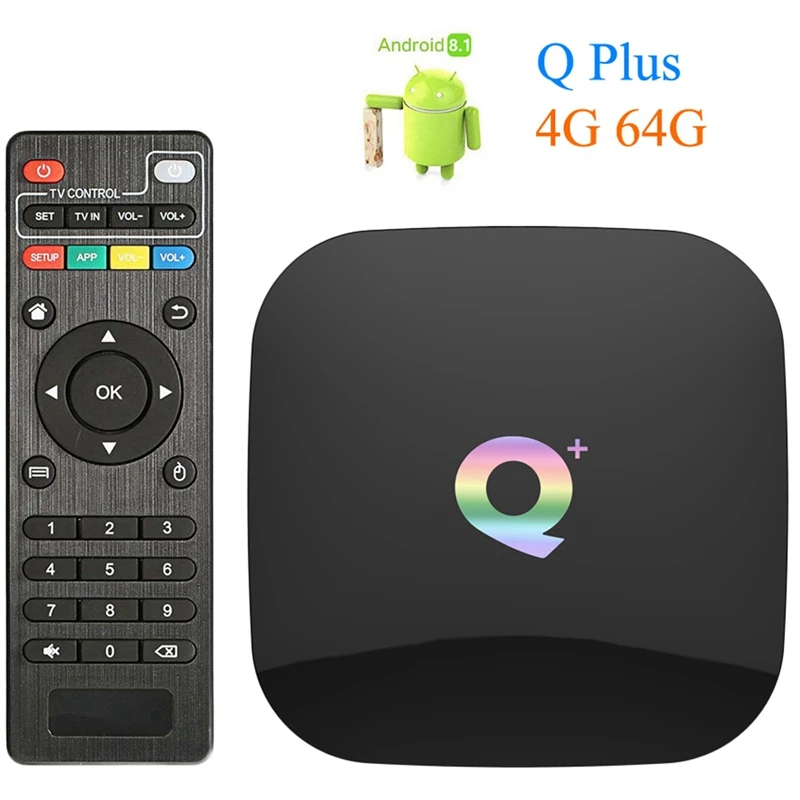 Smart Android 8.1 Tv Box Q Plus 4Gb 64Gb Allwinner H6 1080P H.265 4K Media Player 2.4G Wifi Wireless Set Top Box(Eu Plug)