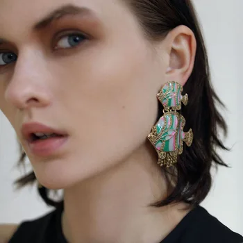 

Ztech New Za Fish Trendy Statement Earrings Big Drop Dangle Earrings Crystal Accessories Prom Party Evening Dress Animal Jewelry
