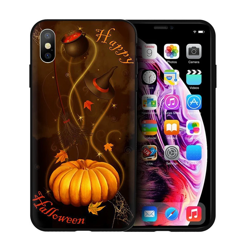 EWAU для тыквы хэллоуин силиконовый чехол для телефона iPhone 5 5S SE 6 6s 7 8 plus X XR XS Max - Цвет: B4