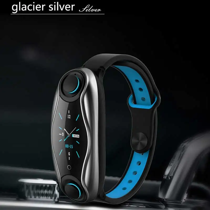 blue T90 фитнес-браслет Bluetooth 5,0 с беспроводными наушниками IP67 водонепроницаемые Смарт-часы Wome для мужчин смарт-браслет для телефона Android IOS - Цвет: blue