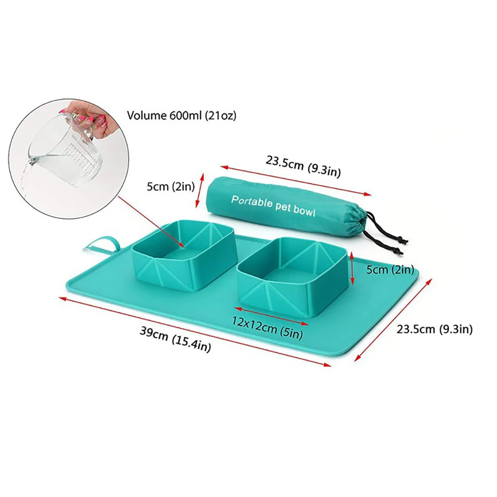 Портативная Складная Силиконовая миска для собак, двойная миска для путешествий, складная миска для кормления, миска для воды, кормушка для кошек, для путешествий на открытом воздухе