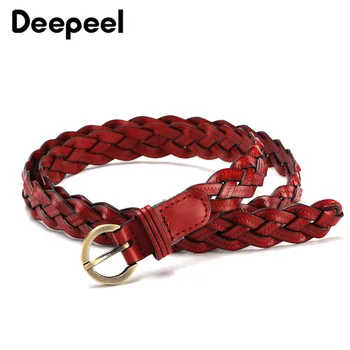 

Deepeel 1pc 2*105cm Fashion Feamle Geniune Leather Belts PU Girdle Alloy Pin Buckle Sewing Style Thin Decoration Waistband Wild