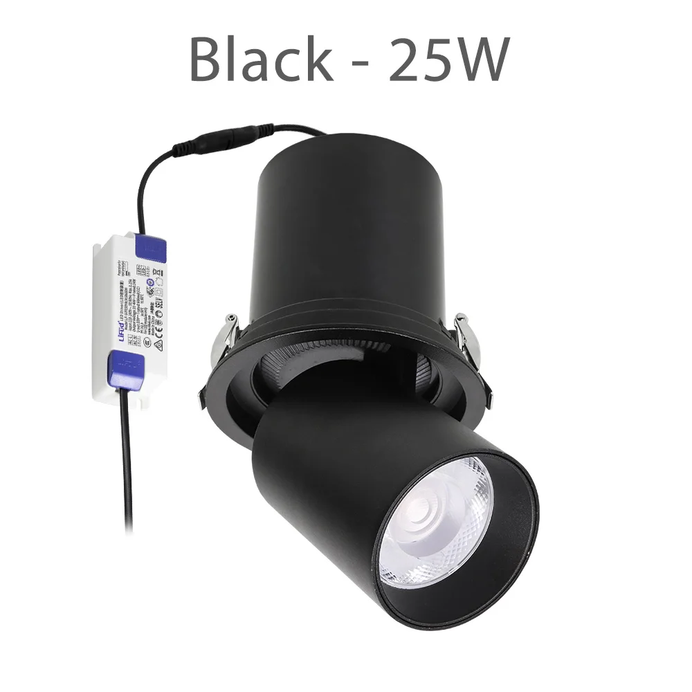 COB 12 Вт 25 Вт потолочный светильник, регулируемый на 360 градусов, встраиваемый в помещении, для кухни, вращающийся на поверхности, светодиодный светильник, галерея - Испускаемый цвет: Black 25W