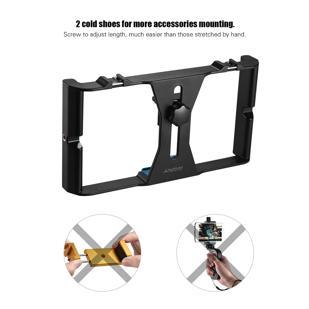  Handheld Video Rig Phone Tripod Mount Stabilizer + Dimmable LED Light + Microphone for Smartphone P