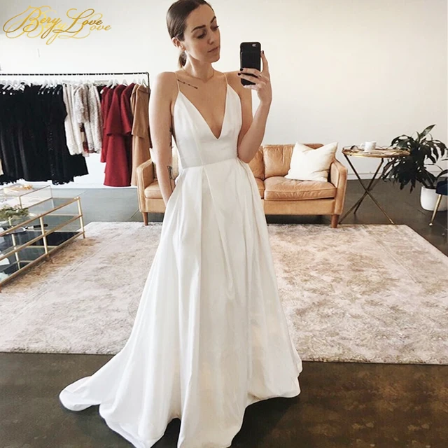 $US $78.01 White Summer Style Bride Dress Long Beach Wedding Dress V neck Wedding Gown Simple Bridal Open Back Plus Size Boho Dress Sexy