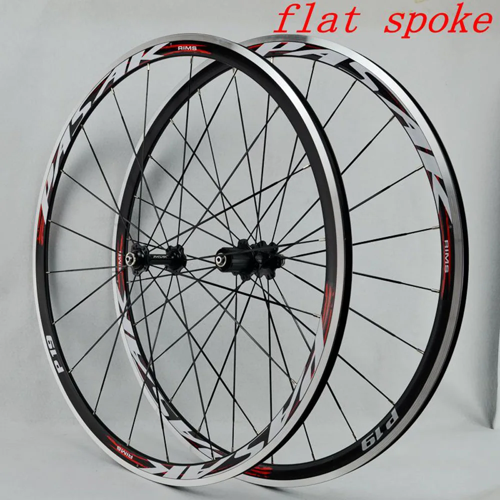 P19 Black Hub Red Pasak 700c колеса для шоссейных велосипедов, V тормозные плоские спицы, герметичный подшипник 20H 24 H, передние 9*100 мм, задние 9*130 мм, двухслойные обода 30 мм - Цвет: P19 Black Hub Red