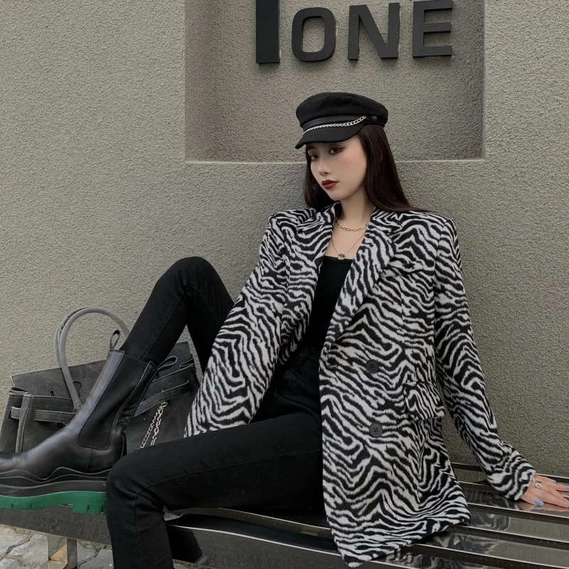 

Autumn And Winter All-Match Small Suit Temperament Zebra Woolen Casual Jacket Coat
