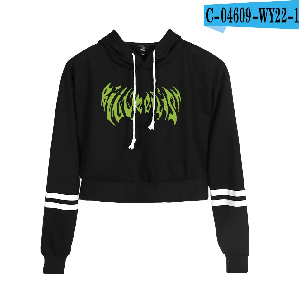 Новая женская толстовка Billie Eilish, толстовки Billie Eilish, одежда с капюшоном, Harajuku, уличная одежда, укороченный топ, худи размера плюс, одежда - Цвет: black
